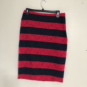 Blue and Red lace pencil skirt